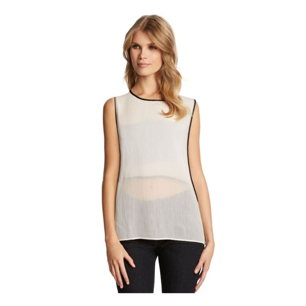 KIIND OF Womens Ivory Sheer Sleeveless Jewel Neck Top Size: M